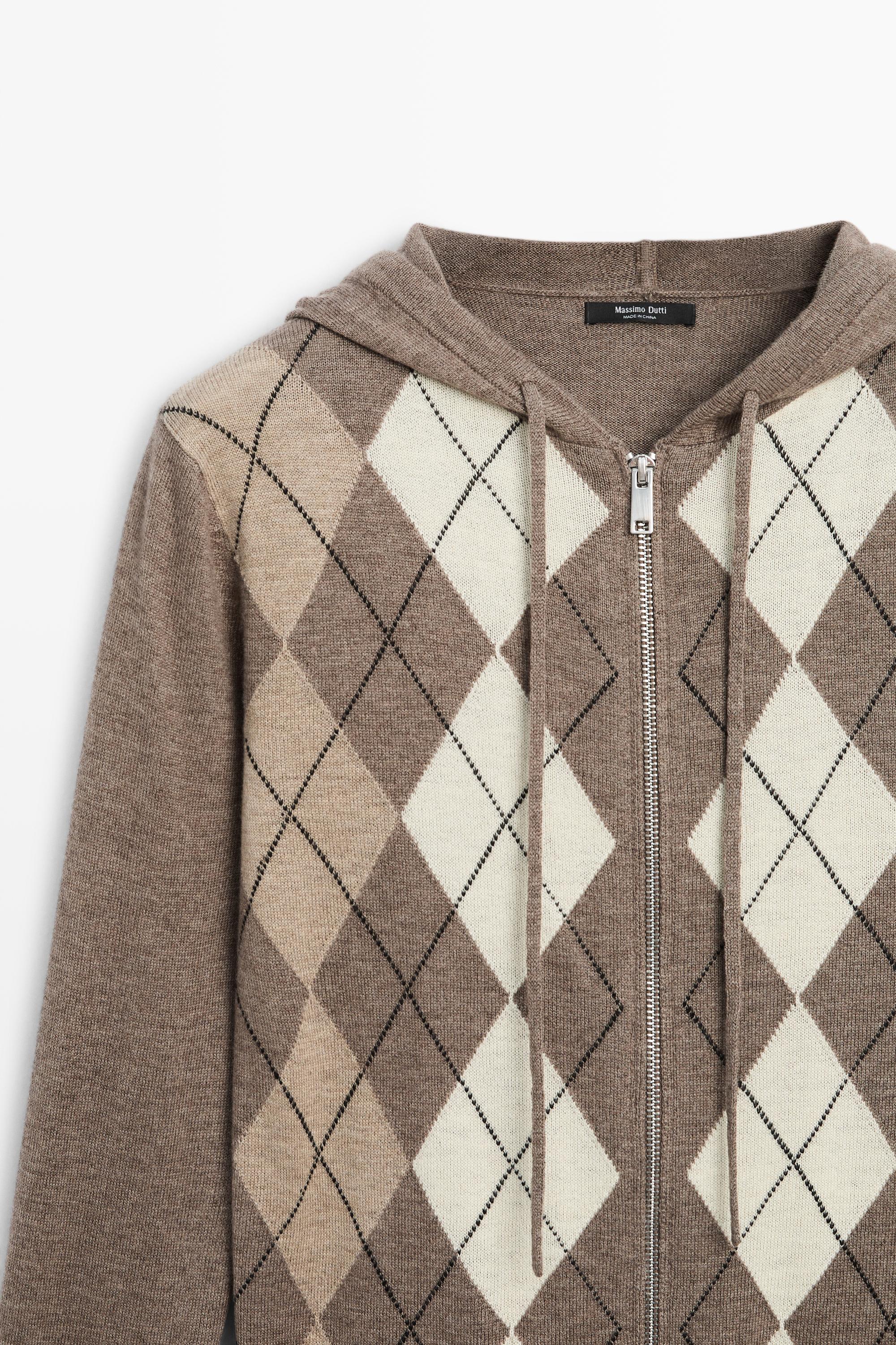Hooded zip-up knit cardigan